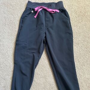 Figs High Waisted Zamora Jogger in retired color Night Sky (navy with pink ties)